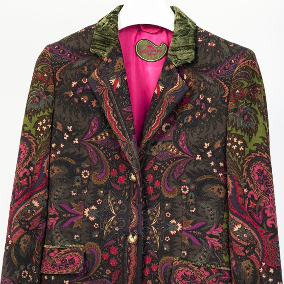 Etro Green Paisley Wool Buttoned Chester Coat - Picture 3 of 11